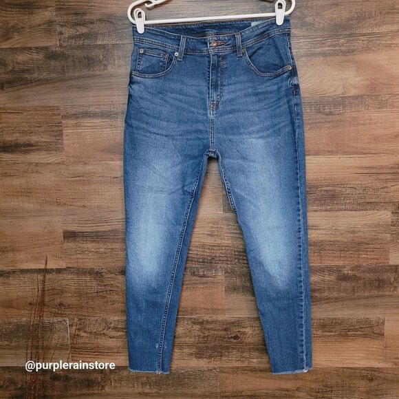 KOAJ Jeans Size 32 Skinny Crop High Rise Carrot Fit Raw Hem Medium Dark Wash - Picture 1 of 11